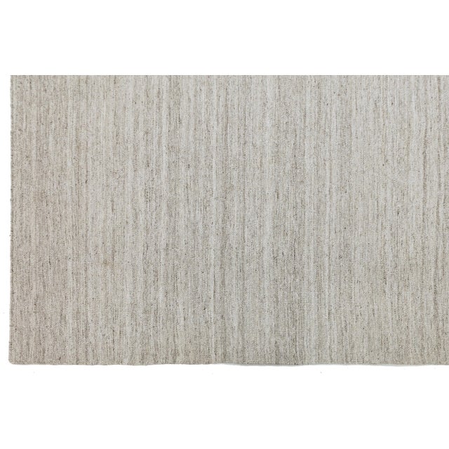 12 X 14 Modern Designed Kilim Flatweave Wool Rug in Natural Linen Color For Sale - Image 9 of 9