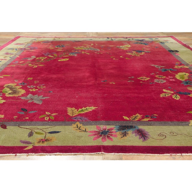 Raspberry Red Early 20th Century Antique Chinese Art Deco Rug, 09'00 X 11'09 For Sale - Image 8 of 10