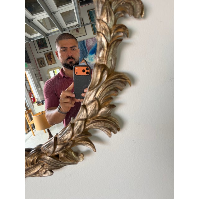 Silver 1960s Italian Hollywood Regency Gilt Carved Wood Wall Mirror For Sale - Image 8 of 12