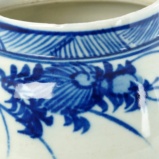 Blue Large Chinese Blue and White Porcelain Floral Tea Pot C. 1900 For Sale - Image 8 of 13