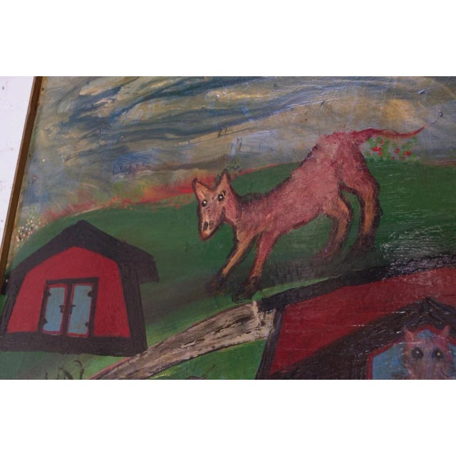 Outsider Art "Deer and Houses" Oil on Panel Landscape by Bruno Del Favero For Sale - Image 10 of 13