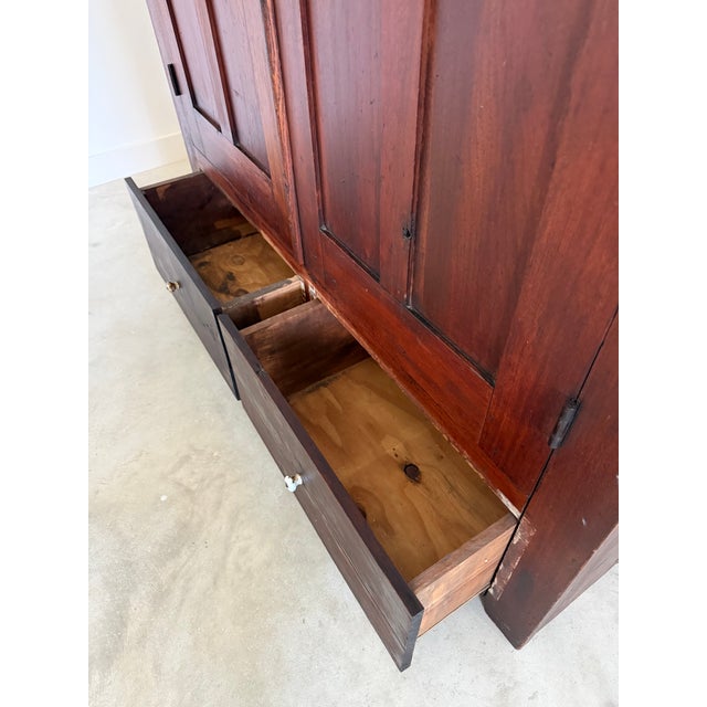 19th C. Walnut Cabinet With Scallop Trim American Primitive Armoire Closet For Sale - Image 14 of 16
