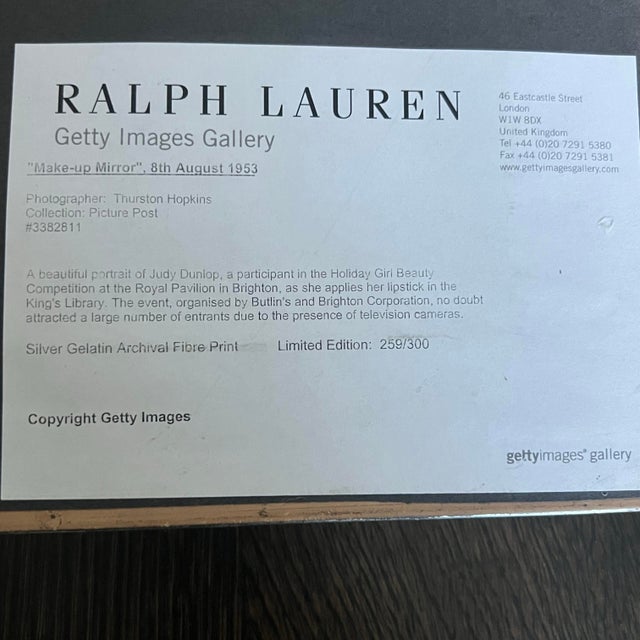 Ralph Lauren Home Ralph Lauren Getty Images Silver Gelatin Archival Fibre Print With Limited Edition “Makeup in a Mirror” For Sale - Image 4 of 12