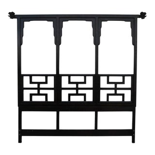 1970s Black Lacquered Chin Hua Headboard by Century Furniture For Sale