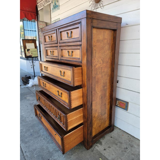 Brown 1990s Modern Wood Highboy Dresser. For Sale - Image 8 of 18