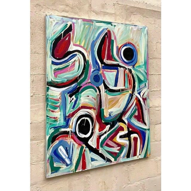 Late 20th Century Vintage Terry Frid Oil on Canvas Multicolor Abstract Painting For Sale - Image 5 of 10
