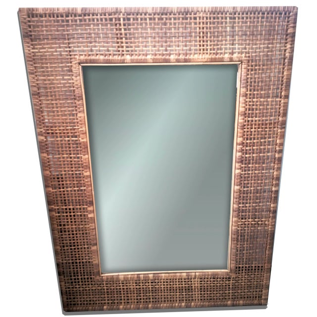 Contemporary X-Large Mid Mod Artisanal Wicker Cane Framed Wall Mirror For Sale - Image 3 of 8