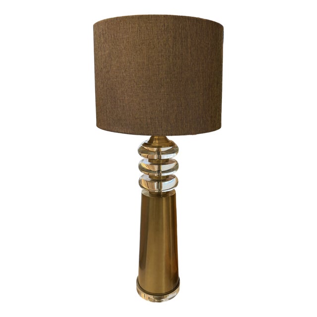 Brass Finish and Lucite Lamp Custom Shade For Sale
