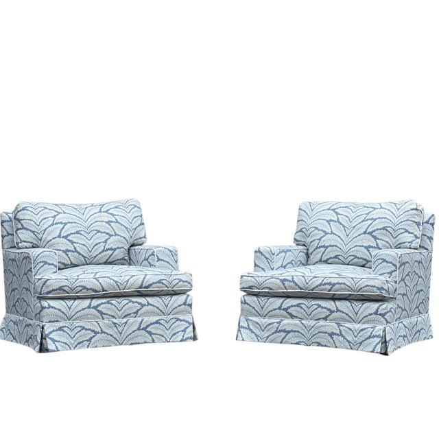 Wood Pair of Baker Furniture Company Club Chairs in Brunschwig & Fils For Sale - Image 7 of 18