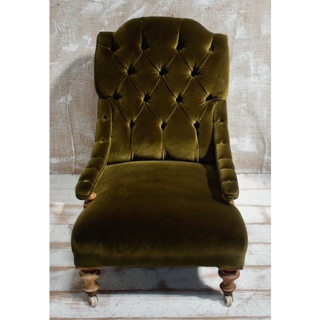 Olive Victorian Deep Button Parlour Chair, 1880s For Sale - Image 8 of 11