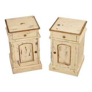 Antique Distress Painted Cabinet Nightstands - A Pair For Sale