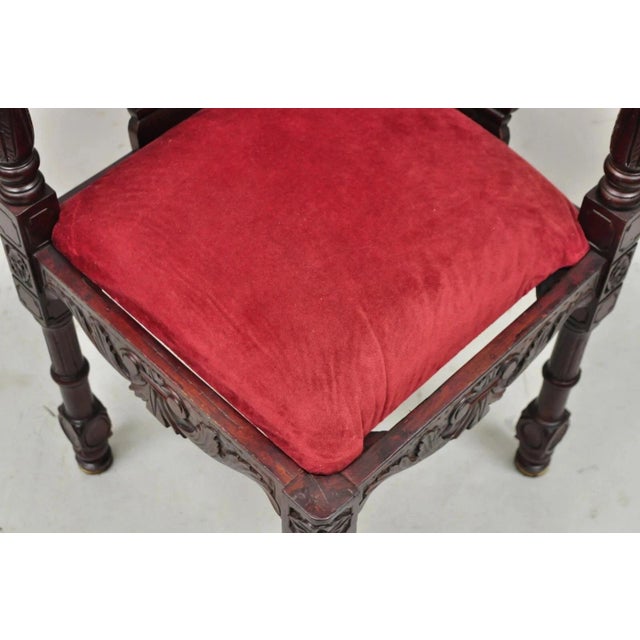 Wood Late 20th Century Reproduction Italian Renaissance Style Mahogany Corner Side Chair W/ Carved Face For Sale - Image 7 of 12