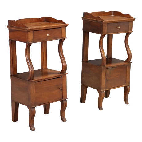 Antique Bedside Tables in Walnut with Drawers, Italy, 19th Century, Set of 2 For Sale
