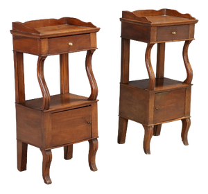 Antique Bedside Tables in Walnut with Drawers, Italy, 19th Century, Set of 2