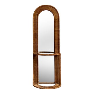 Vintage Boho Woven Rattan Hall Mirror For Sale