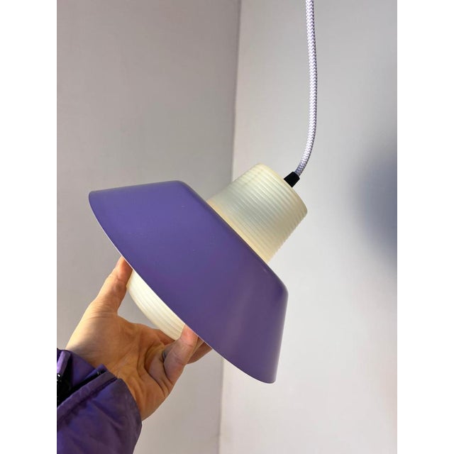 Danish Hanging Lamp in Purple and White For Sale - Image 3 of 11