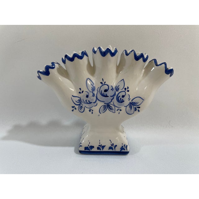 1970s Vintage Blue and White Portuguese Petite Tulip Vase Tulipiere For Sale - Image 9 of 12