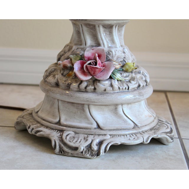 Mid-Century Italian Capodimonte-Style Floral Porcelain Table Lamps – Pair For Sale - Image 16 of 18