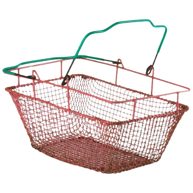 Mid-Century Red Metal Shopping Basket, 1960s For Sale