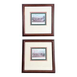 Pair of Vintage English Equestrian Prints After Henry Alken — “Saddling” & “The Start” — Engraved by J. Harris, Mahogany Frames For Sale