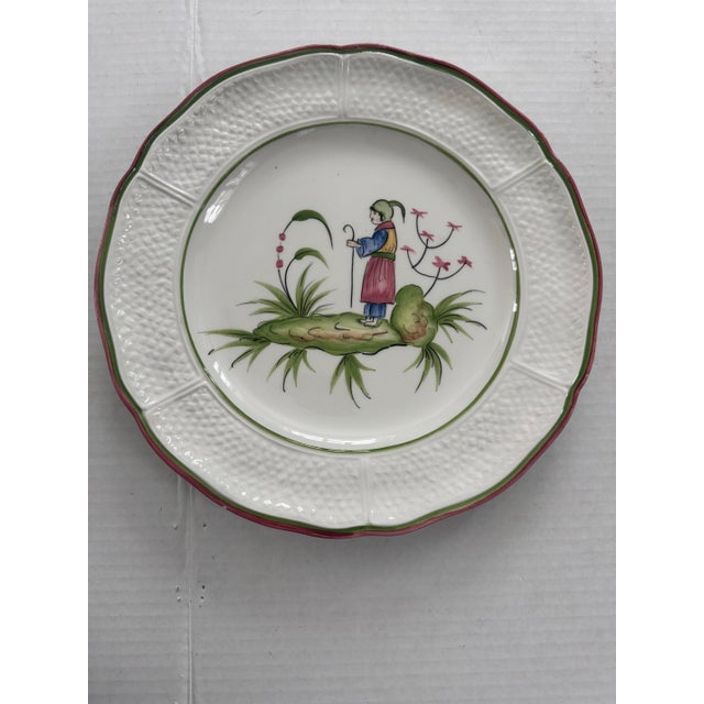 Set of Six Vintage Chinoiserie Hand Painted Plates For Sale - Image 4 of 9