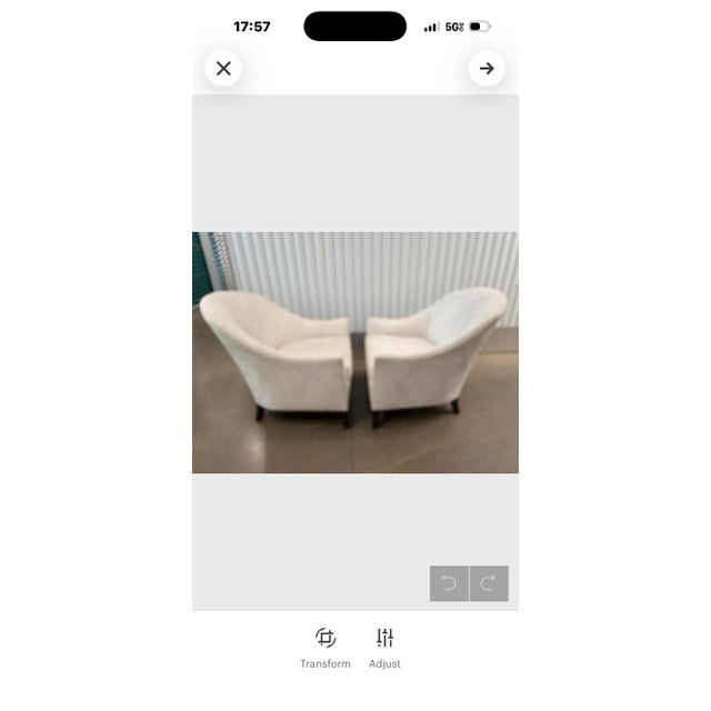 Wood Pair Ethan Allen White Ultrasuede Grace Barrel Chairs For Sale - Image 7 of 7