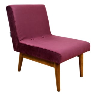Vintage Loft Armchair in Burgundy Wine Velvet, 1970s For Sale