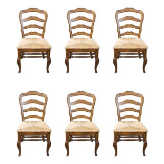 Ballard Design 'Avignon' French Country Dining Chairs Set of 6 - Birch Wood and Rush Seats - Early 21st Century For Sale