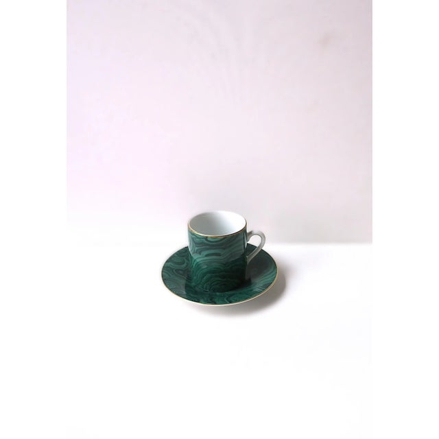 **Two (2) cup/saucer available, each sold individually, as per listing. A beautiful green malachite porcelain espresso...