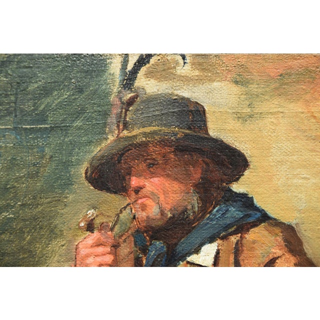 Rudolf Schick, Pipe-Smoking Mountain Farmer, 1800s, Oil Painting on Canvas, Framed For Sale - Image 4 of 9