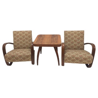 H 269 Jindřich Halabala Armchairs and Spider Table, Former Czechoslovakia, 1960s, Set of 3 For Sale
