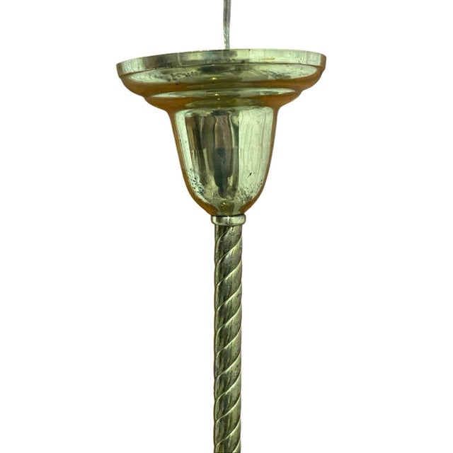 Vintage Holophane Large Polished Brass Dome Pendant Light Fixture 41” For Sale - Image 4 of 8