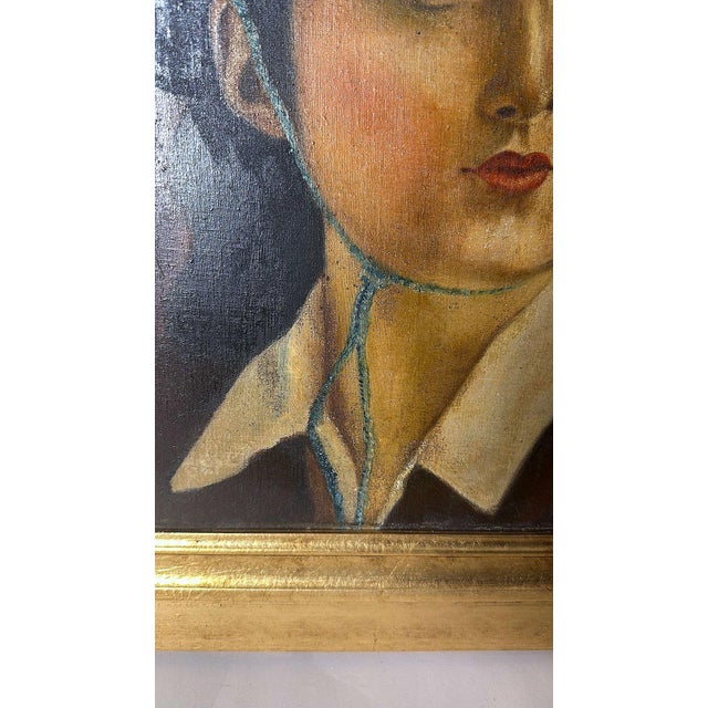 Mid 20th Century Italian Figurative Oil on Canvas Portrait of a Young Woman With Giltwood Frame For Sale - Image 11 of 18
