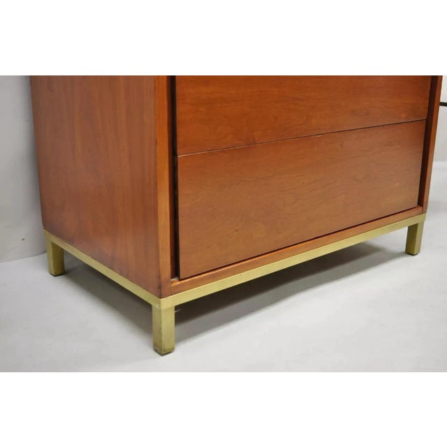 Mid-Century Modern Vintage Mid Century Modern Walnut Brass Base Modernist Kneehole Writing Desk For Sale - Image 3 of 12