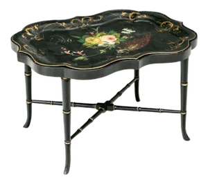 19th Century Polychrome Black Lacquer Tole Tray Table