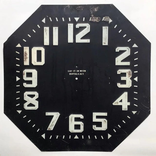 Black Circa 1940s Black and White Embossed Metal Clock Face For Sale - Image 8 of 8