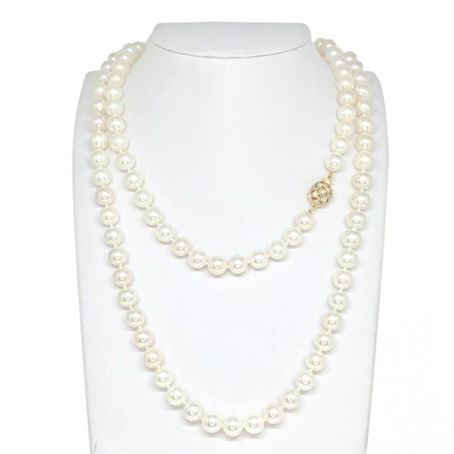 Metal Diamond Akoya Pearl Necklace 14k Gold Certified For Sale - Image 7 of 14
