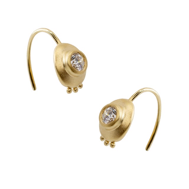 2020s Solitaire Diamond Disc Gold Hook Earrings, Pair For Sale - Image 5 of 8