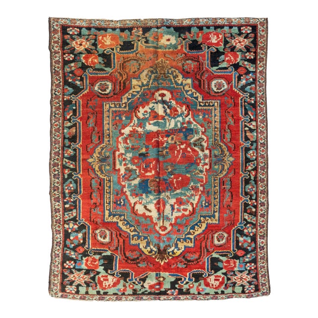 1920s Persian Red Ivory Green and Blue Bakhtiari Rug For Sale