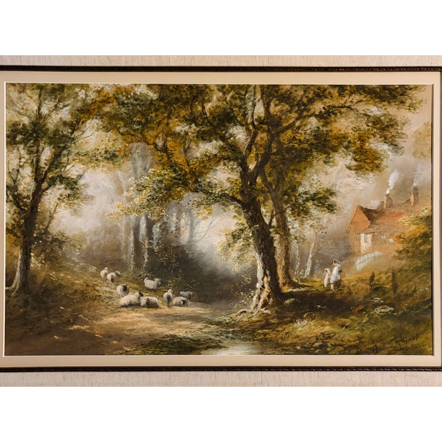 Warren Clarke Original 1989 Oil Painting Woodland Sheep Landscape in Ornate Frame For Sale - Image 13 of 14