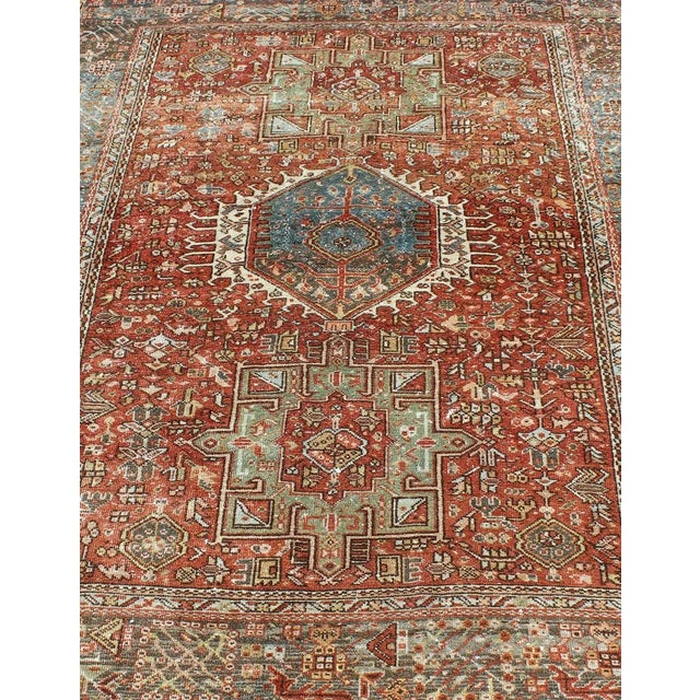 Antique Persian Karadjeh Rug With Geometric Medallions and Tribal Motifs 4'10 X 6'5 For Sale - Image 9 of 13