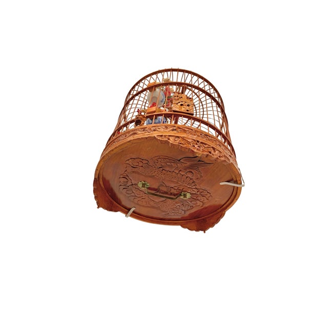 Brown Late 20th Century Bird Cage Bamboo Wood With Miniature Faux Floral Asian Style Vintage Oriental Decor For Sale - Image 8 of 8