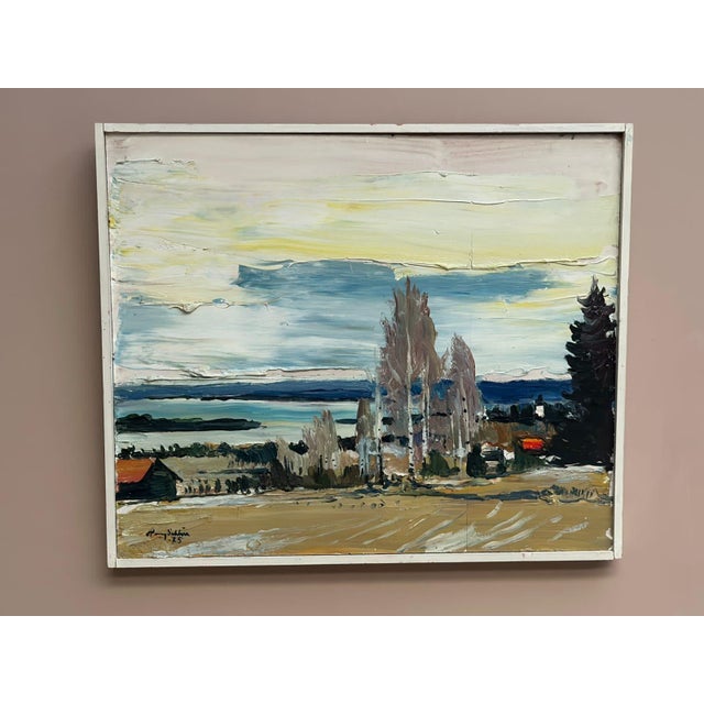 Harry Sahlin, Houses by the Shore, 1975, Oil on Panel, Framed For Sale - Image 11 of 18