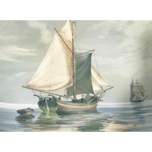 Seascape porcelain wall plate by Bing & Grøndahl, Denmark 1902-1914 A seascape scene with wooden sailboats on easy water...