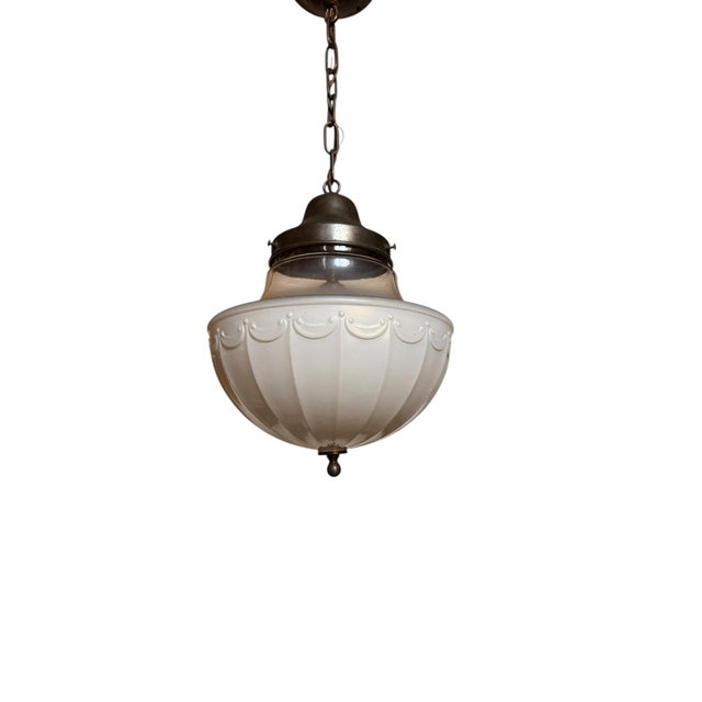 Mid 20th Century Mid Century Modern Pendant Light Fixture With Embossed Design and Finial For Sale - Image 4 of 6