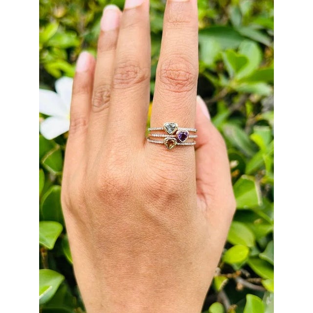 Blue Dainty Heart Cut Aquamarine and Diamond 14k Solid Yellow Gold Ring Size 7 ( All Sizes Available) For Sale - Image 8 of 12