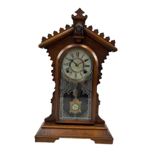 Victorian Antique Walnut Mantel/Kitchen/Parlor/Gingerbread Clock by E. N. Welch & Spring Company - Model "Dolero"