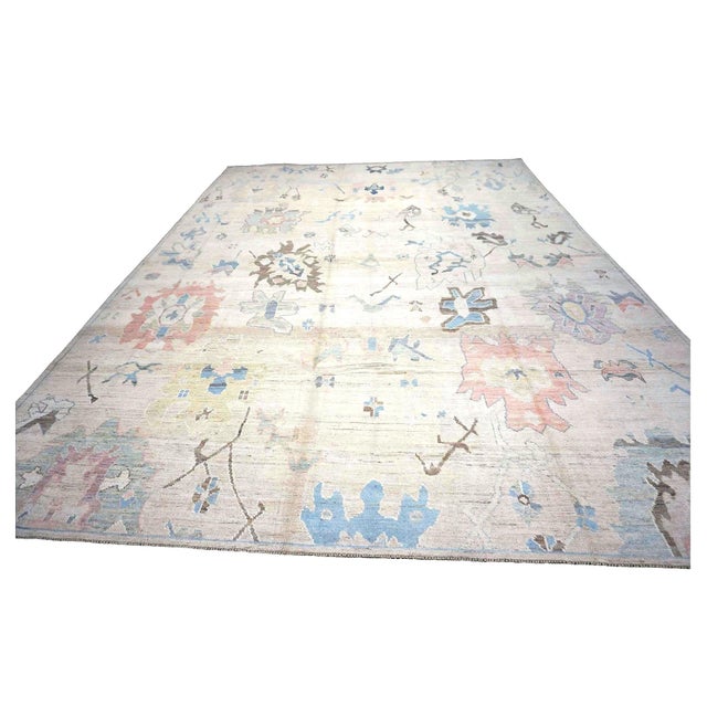 Condition: New Origin: Turkey Design: Oushak Actual size: 11'2" X 15'5" Thickness: 1/8" - 1/4" Colors: Ivory, Red, Blue,...