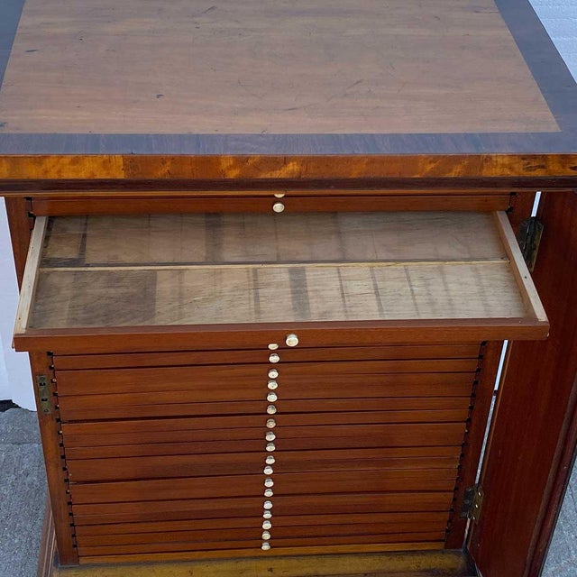 Wood 19th Century Flemish Burled Birch Glazed Door Microscope Slide Table Cabinet For Sale - Image 7 of 13