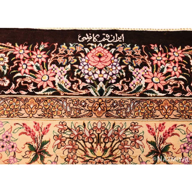 Textile Persian Silk Scatter Floral Vase Luxury Qum Rug For Sale - Image 7 of 9